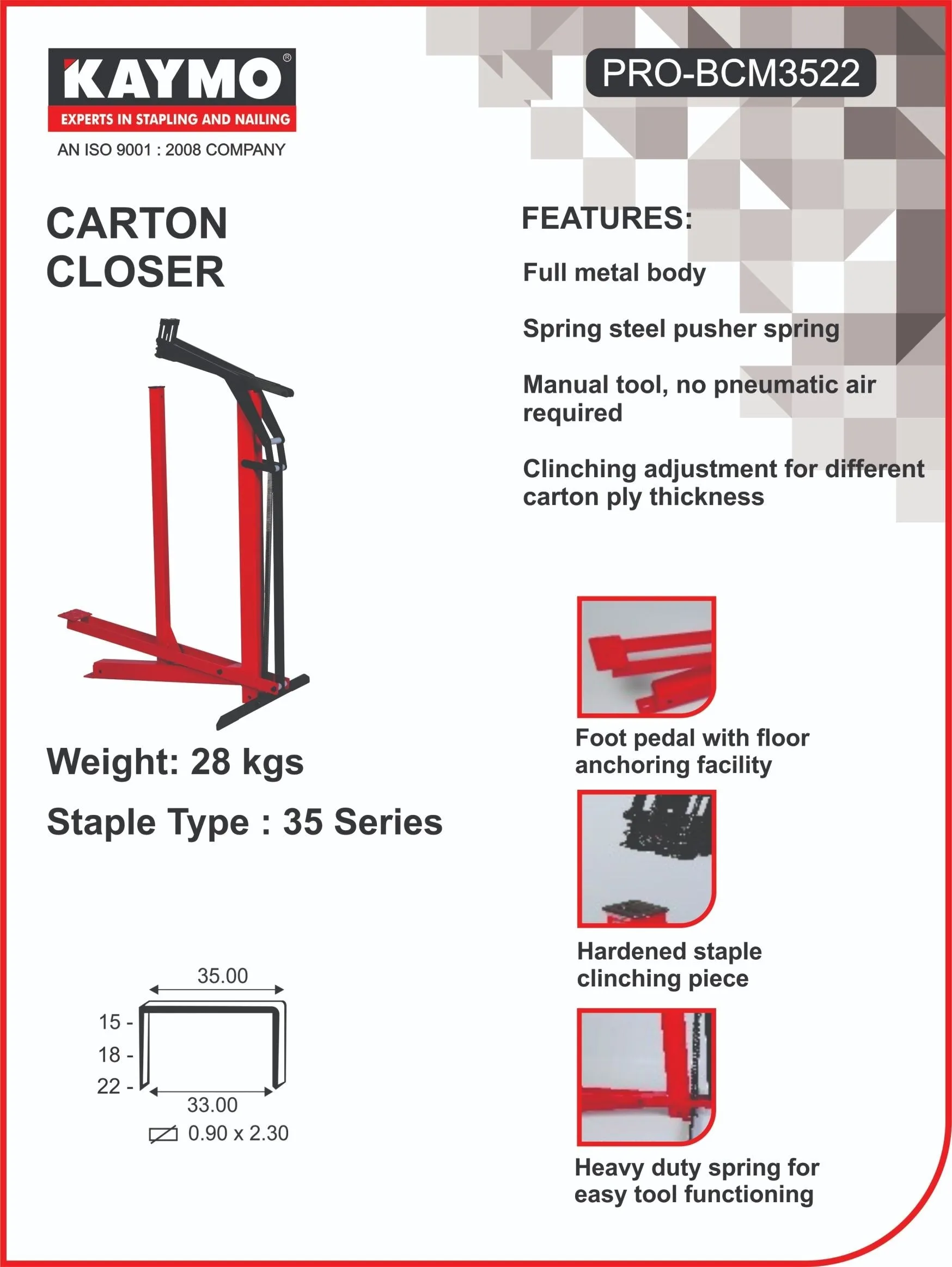BOTTOM CLOSER MANUAL KAYMO PRO-3522