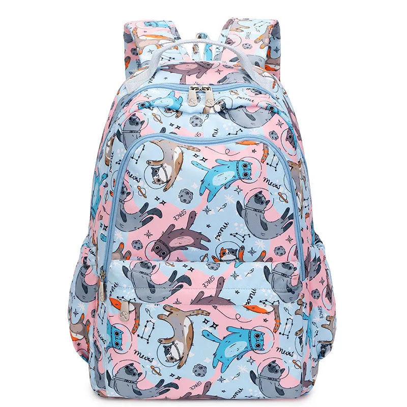 Space Cat Pattern Backpack Girls Waterproof School Bag
