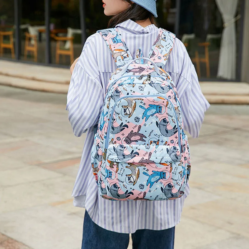 Space Cat Pattern Backpack Girls Waterproof School Bag