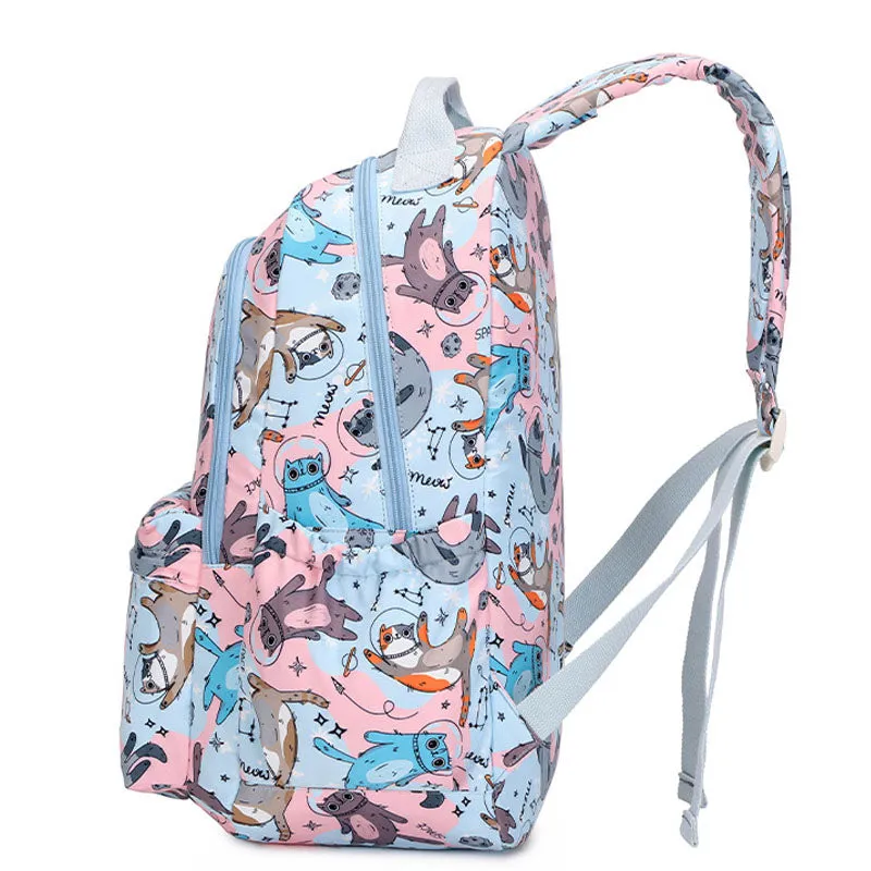 Space Cat Pattern Backpack Girls Waterproof School Bag