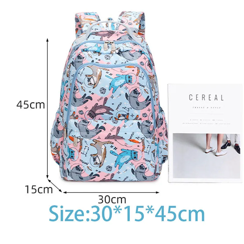 Space Cat Pattern Backpack Girls Waterproof School Bag