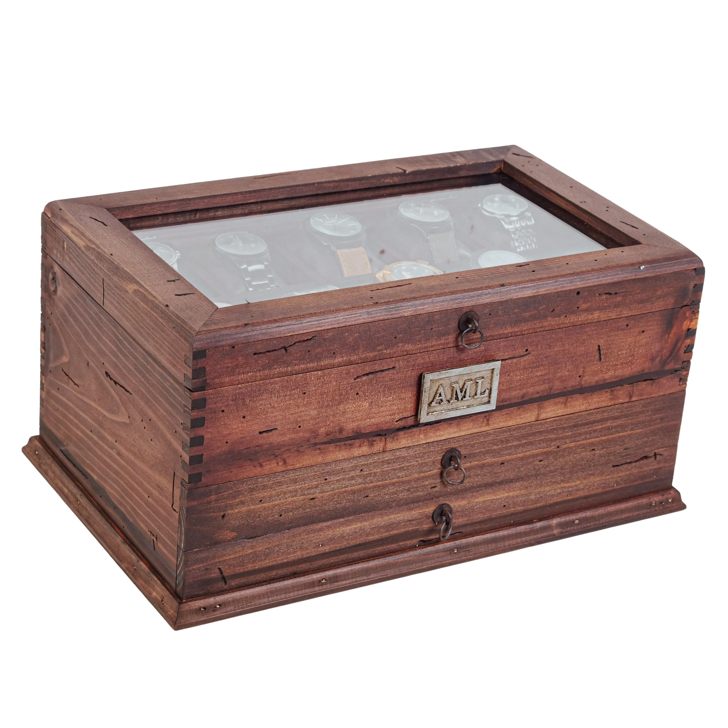 Watch Box for 10 Watches with Double Storage Drawer