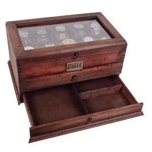 Watch Box for 10 Watches with Double Storage Drawer